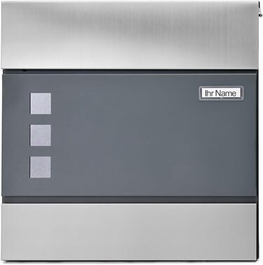 Поштовий ящик Verda з газетницею, нержавіюча сталь, антрацит, 37x37x11 см - дизайнерський вуличний ящик з вікном, ключами та табличкою для імен