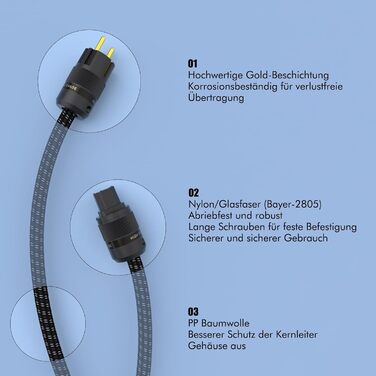 Hi-End мережевий кабель Monosaudio P083 1.5м, мідний OFC, 2-полюсний HiFi аудіофільний кабель живлення Schuko-IEC C15 для підсилювача, сабвуфера та DVD