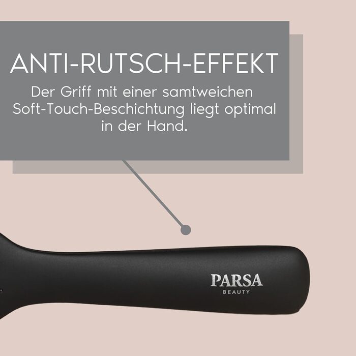 Професійна щітка для волосся PARSA Beauty з активними компонентами – для випрямлення та догляду за волоссям (для кучерявого та довгого волосся, вузька/довга, карбон + турмалін)
