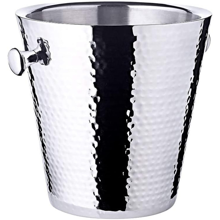 EDZARD Wine Cooler Valencia made of Stainless Steel - Bottle Cooler, Champagne Cooler including Stand - Drink Cooler for 1 Bottle - Bowl for Wine, Sparkling Wine & Ice Cubes - Hammered Wine Cooler with Handles
