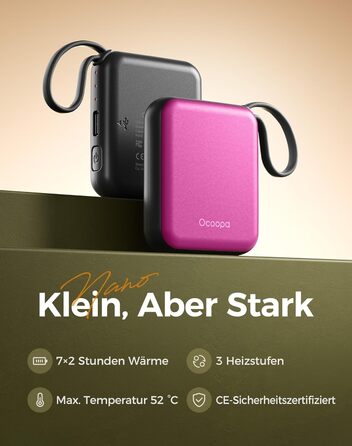 Електричні грілки для рук Ocoopa 2 шт. з акумулятором 4000mAh, USB, 3 режими нагріву, до 52°C, подарунок на Новий Рік, для зими, катання на лижах, подорожей та активного відпочинку, UT5 Nano Wiesengeflüster (Ocoopa x Künstleredition) (Рожевий)