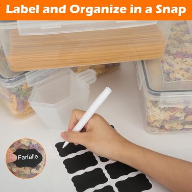 Набір контейнерів для зберігання Withosent 24 шт. з кришкою, пластикові, для борошна, мюслі, кукурудзяних пластівців, з етикетками та ложкою (2L 1.6L 0.8L)