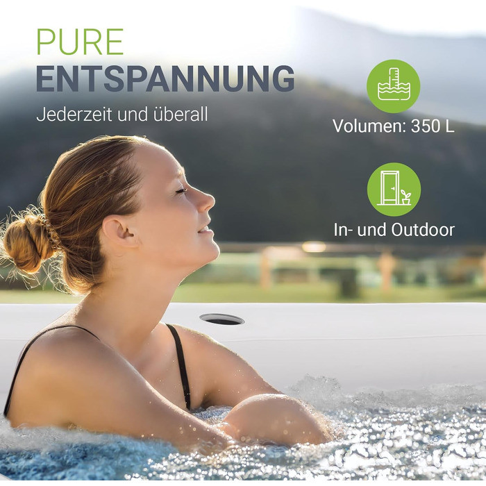 Надувна ванна Juskys M - для відпочинку на відкритому повітрі, з підголівником, чорна, з кришкою та насосом