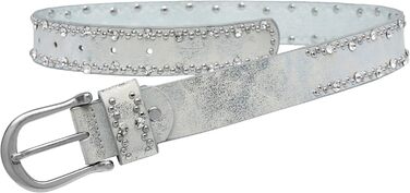 Жіночий ремінь Caspar GU292 сріблястого кольору з непомітним декором зі страз та заклепок, розмір 105-115 см