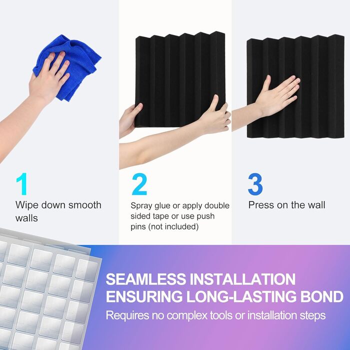 Акустичний поролон JBER для студії, вогнестійкі звукопоглинаючі пірамідні панелі для стін, шумоізоляція, 5.1 x 30.5 x 30.5 см, 24 шт, чорний