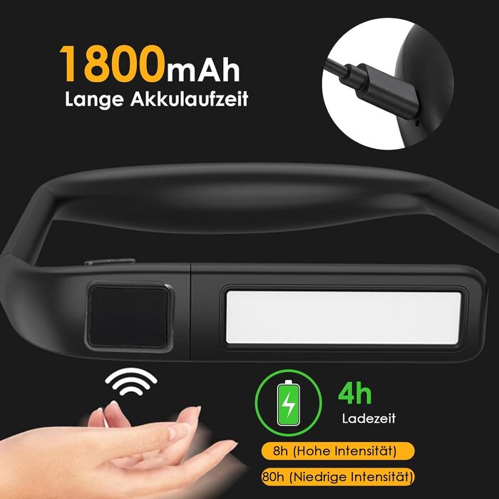 Ліхтарик на шию Tomshine з датчиком жесту, 1800mAh для читання, в'язання, кемпінгу - 3 кольори, регульована яскравість, поворотний