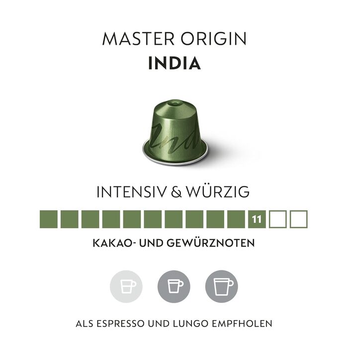 Кава Nespresso Original India: суміш Arabica та Robusta, темне обсмаження, 100 капсул