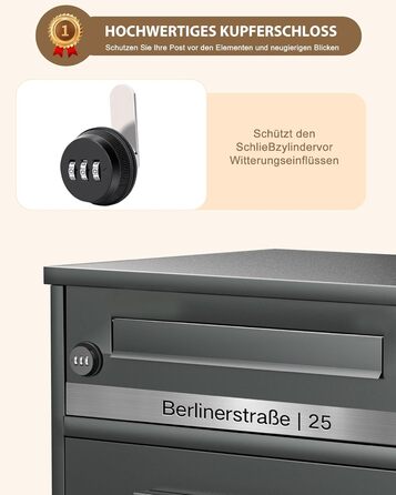 Поштовий ящик вуличний Edestahl Anthrazit з газетницею (37x37x10 см) та індивідуальним іменним шильдиком. Водонепроникний, з наклейкою проти небажаної реклами.