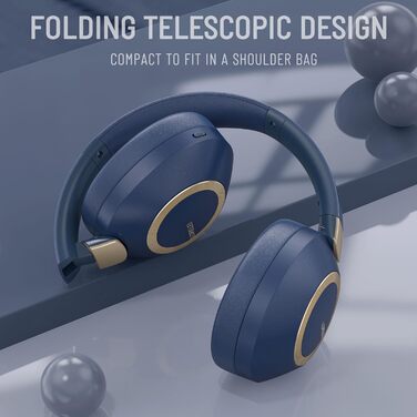 Бездротові навушники LORELEI B-C6 Over-Ear з Bluetooth, 50 годин роботи, складні, легкі, з мікрофоном, для подорожей (Бежево-білий, Navy)