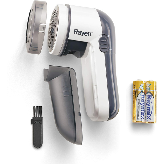 Електричний прибирач для одягу Rayen, білий/сірий, для всіх типів тканини, з батарейками, захисний ковпачок ABS, 13 x 6,8 x 5,8 см