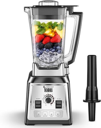 AMZCHEF 2000W Stand Mixer - 2L High-Power Blender with 8 Speeds & 4 Pre-Programs (Crushed Ice, Smoothies, Meat Mixing) - BPA-Free Black