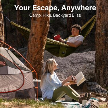 Гамак для кемпінгу Kootek, 227 кг, з ременями та сумкою, для відпочинку на природі, подорожей, пляжу, хайкінгу, оливковий & темно-хакі, великий