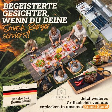 Набір для приготування Smash Burger XXL [9 предметів] з нержавіючої сталі з дерев'яними ручками для Plancha, гриль-плити, газового гриля та вогняної чаші | 1x прес для бургера, 2x формочки для бургера, 1x шпатель для гриля, 1x лопатка для гриля та інше | 