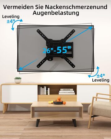 Настінне кріплення для телевізора HOME VISION поворотне, нахильне 26-55 дюймів до 40 кг, VESA 400x400, LED/LCD/OLED/Curved