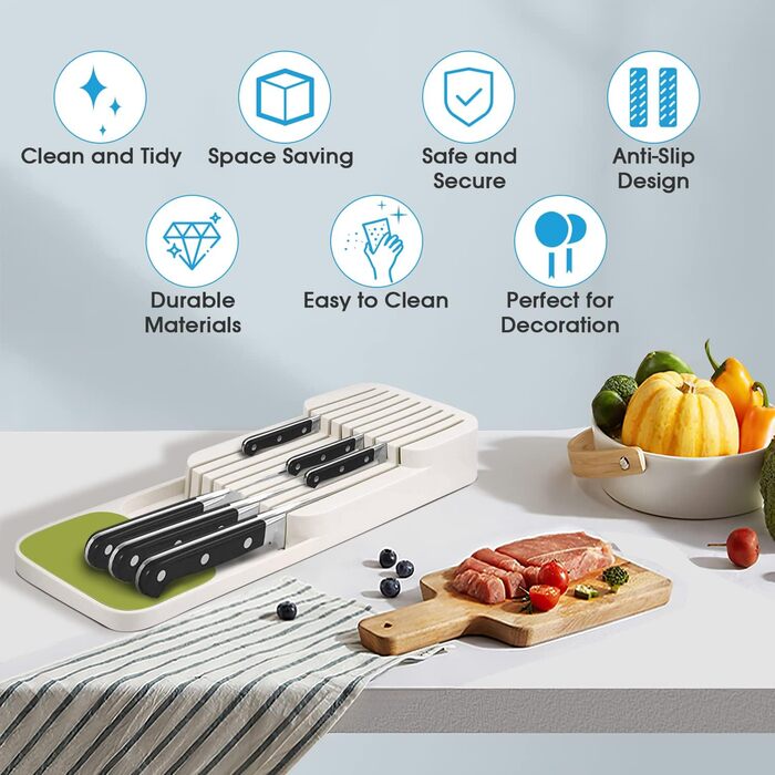 Органайзер для ножів у шухляду двоярусний, на 9 ножів, білий - безпечний та компактний тримач для ножів на кухню