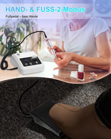 Електрична машинка для манікюру та педикюру CozyZen Professional: 45000 об/хв, LCD-дисплей, керування рукою/ногою, тиха робота, для акрилу та гелю, білий