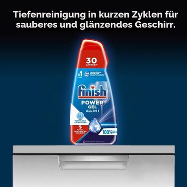 Рідкий засіб для посудомийних машин Finish Powergel, мультифункціональний, з ефектом знежирення, без ароматизатора, 120 циклів (4 упаковки по 30 мийок, 600 мл)