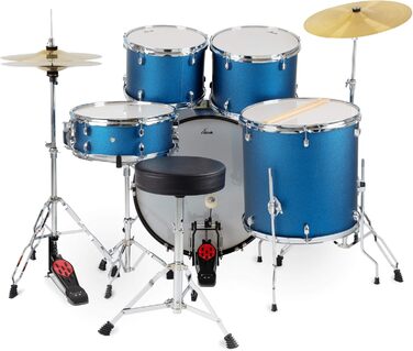 XDrum Semi 22' Standard барабанна установка Satin Blue Sparkle (22' BD, 12' TT, 13' TT, 16' FT, 14' SD) з навчальним посібником, блакитний колір