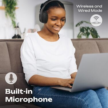 PowerLocus P7 Бездротові навушники Over-Ear, складні, з басами, Hi-Fi стерео, з функцією гучного зв'язку, USB-C зарядка, довгий час роботи, для iPhone/PC/TV, чорний
