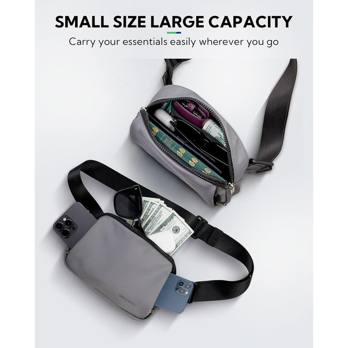 WATERFLY Поясна сумка на пояс для чоловіків та жінок: стильна сумка через плече, спортивна, модний аксесуар, водонепроникна, маленька сумка на стегно для активного відпочинку, подорожей, піших прогулянок, фестивалів (темно-сірий)