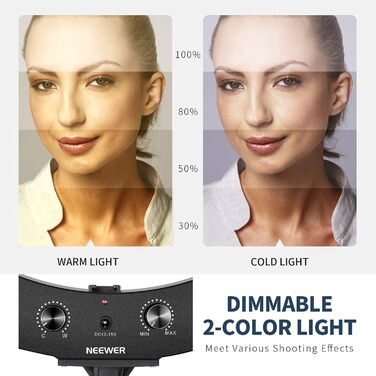 NEEWER Ringlicht RP20-B 20 дюймів LED кільцеве світло з триподом та тримачем для телефону, 44 Вт, 3200K-5600K, з акумулятором, USB, для макіяжу, татуювань, вій, YouTube, TikTok, відеозйомки
