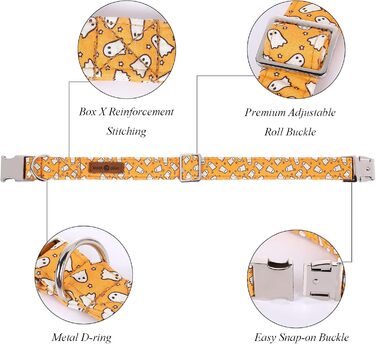 Нашийник для собак Lionet Paws на Halloween з метеликом, бавовна, зручний, з металевим затвором, розмір M (34-55 см), 1 шт. Ghost