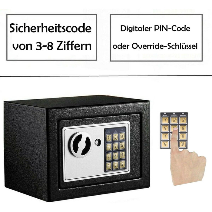 Сейф для ключів Tresor з ключовим та кодовим замком, 31x20x20 см, вологостійкий, для дому, офісу, готелю, чорний