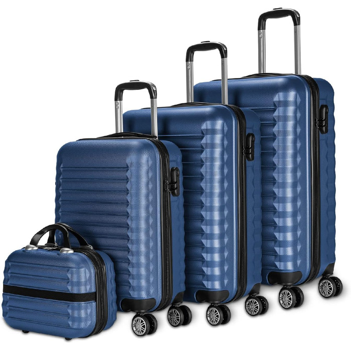 Набір валіз NUMADA 4 шт. (75см, 63см, 53см, органайзер), ABS, темно-синій