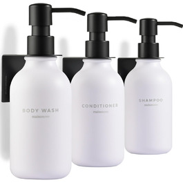 Шампунь MaisoNovo: Набір з 3 флаконів (500 мл) для душу та миття рук, настінний диспенсер, чорний насос, прозорий/чорний X 3