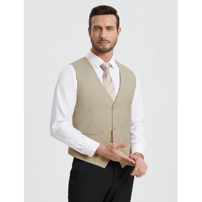 Костюмний жилет чоловічий HISDERN: елегантний, slim fit, для весілля та офіційних заходів, 3 ґудзики, кишені, S-4XL, бежевий XL