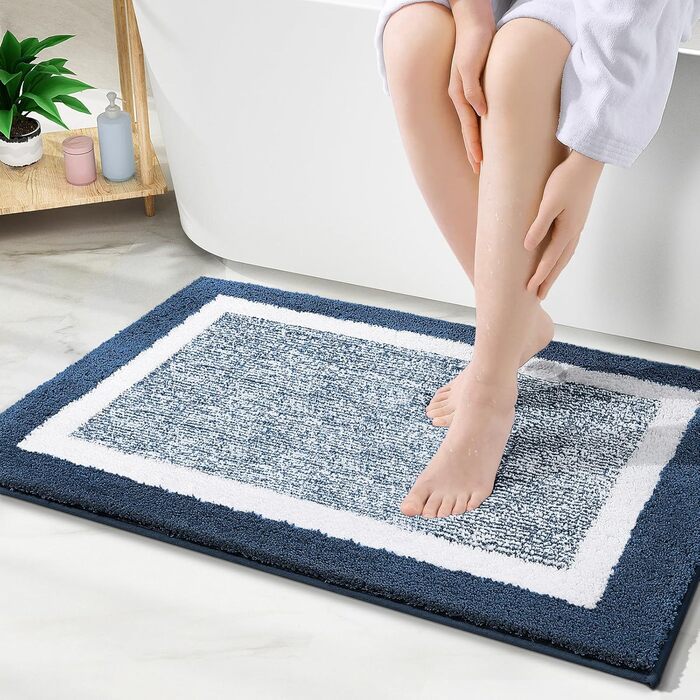 Килимок для ванної кімнати Smiry, 40x60 см/60x90 см, сірий/темно-синій, м'який, швидковисихаючий, з мікрофібри