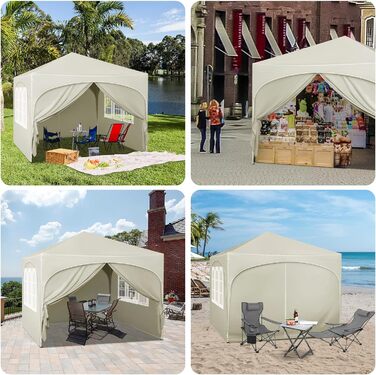 WOLTU Gazebo, Folding Gazebo 3x3 m, with 4 Side Walls, Party Tent Waterproof UV Protection 50+, Adjustable Height Garden Gazebo, with Carry Bag, for Outdoor Garden Camping (Beige)