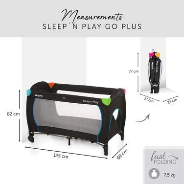 hauck Sleep N Play Go Plus Travel Bed with Carry Bag, Wheels, Play Tunnel, Compact Folding, Baby Travel Bed for Toddlers from Birth to 15 kg (Multicolor Black) Multicolor Black Sleep N Play Go Plus