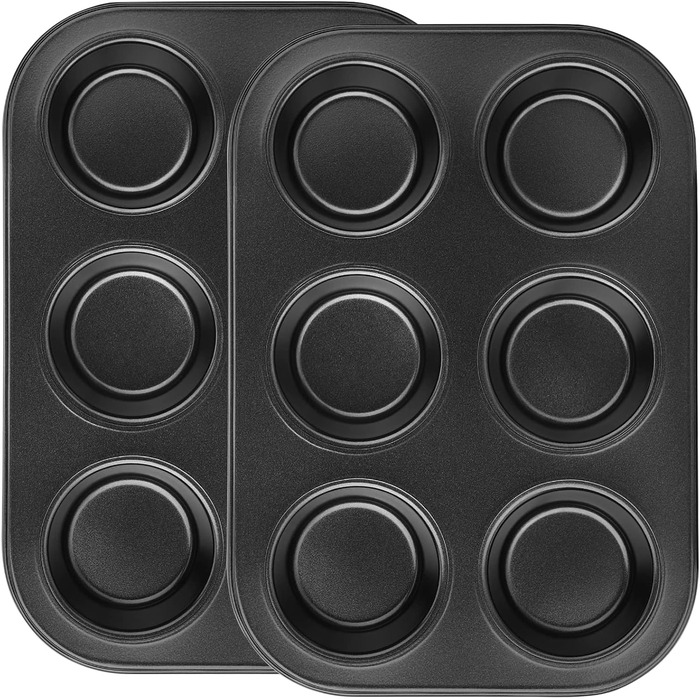 6-Cup Muffin Tin, Non-Stick Coated, 2 Pack, Carbon Steel, Muffin Tin, Baking Pan Set, Cupcake Baking Pan for Oven