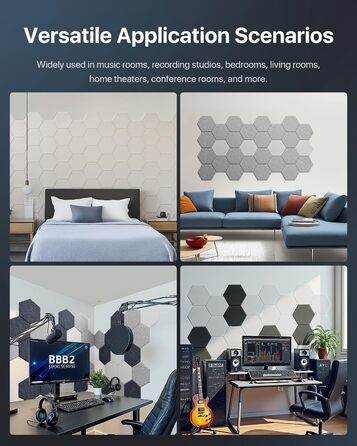 Акустичні гексагональні панелі Soundsbay для звукоізоляції стін та стелі, шумопоглинаючий спінений матеріал, бежевий, 30.5 x 25.4 x 1 см, 18 шт