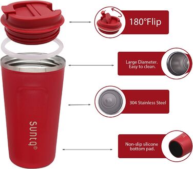 Термокружка з нержавіючої сталі SUNTQ - 510 мл, з подвійною стінкою, ізольована, з кришкою, багаторазова (Чорний)