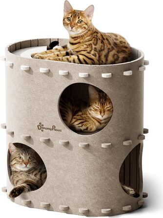 Кігтечка-будиночок для котів DownyPaws з фетру, 2-ярусна, 50 x 33 x 50 см, бежева