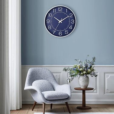 HZDHCLH Funk Wall Clock Silent No Ticking 25 cm Easy to Read Clock for Kitchen, Living Room, Bedroom, Bathroom, Home Office (Navy Blue)