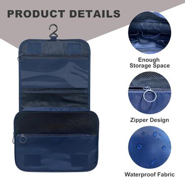 Чоловіча косметичка для подорожей з ручкою, блакитна: кілька відділень для організації речей