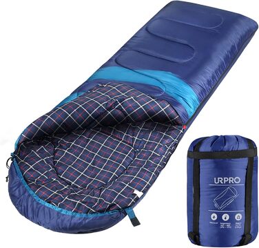 Спальний мішок URPRO 1.6 кг з фланелі для зими, осені та весни. Зручний, з матеріалу холлфайбер, водонепроникний (блакитний)