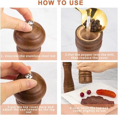 Набір з 2 мельниць для солі та перцю з дуба з регульованим керамічним ротором, 20 см