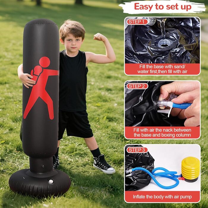 Надувний боксерський мішок для дітей 160см з боксерськими рукавичками. Ідеально для карате та тхеквондо (6-12 років)