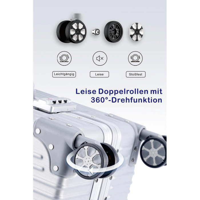 Чемодан ручної об'єм 55 см з алюмінієвим каркасом та полікарбонатом Yuweijie, 35L, 4 колеса, TSA-замок, срібний