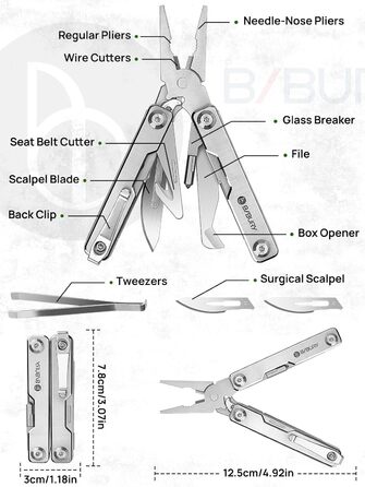 Мультитул BIBURY Mini 10-в-1: кусачки, пінцет, склобій, інструмент для кемпінгу та відпочинку на природі