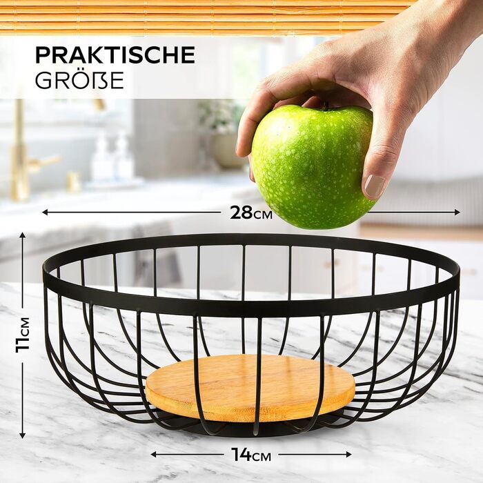 HIKITCHEN® Фруктова корзина - металева та бамбукова миска для кухні та дому