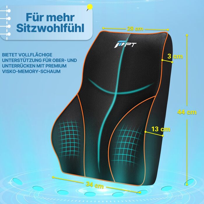 Подушка для попереку POOTACK з memory foam - ергономічна підтримка для авто, офісу та геймінгу, чорна