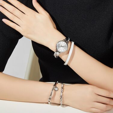 Жіночий кварцовий годинник TIME100 у золотисто-сріблястому кольорі, набір з елегантним ланцюжком та браслетом, мінімалістичний дизайн, загартоване скло, модель Silber-888