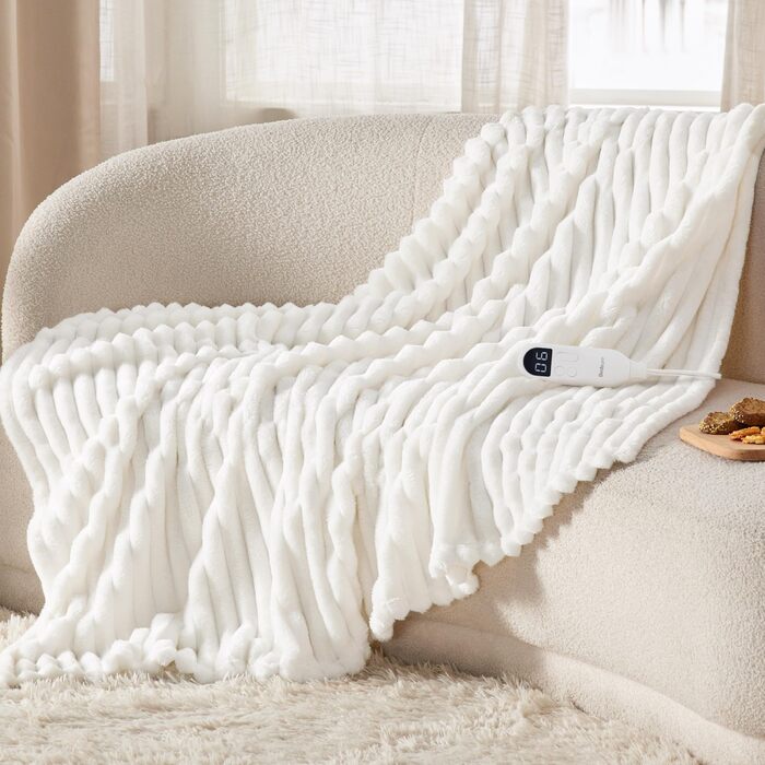 Електрична ковдра BEDSURE з автовимкненням, 130x180 см, сіра. 6 режимів нагріву, таймер 10 годин. Чудовий подарунок для жінок та мами на Різдво.