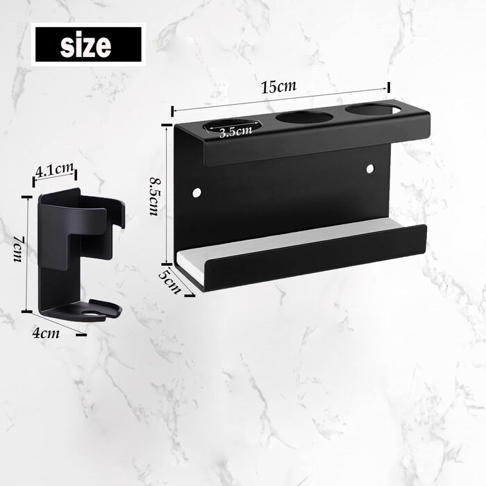 Настінний тримач для електричної зубної щітки з органайзером для пасти, 4 відділення, чорний