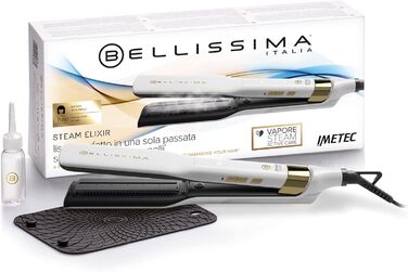 Bellissima Steam Elixir: випрямляч для волосся з парою, керамічне покриття з аргановою олією, 4 температурні режими, захисна килимок